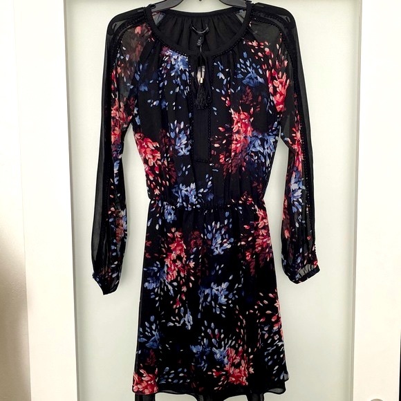 NEW White House black market multi floral sheer chiffon dress size 0 - Picture 4 of 12